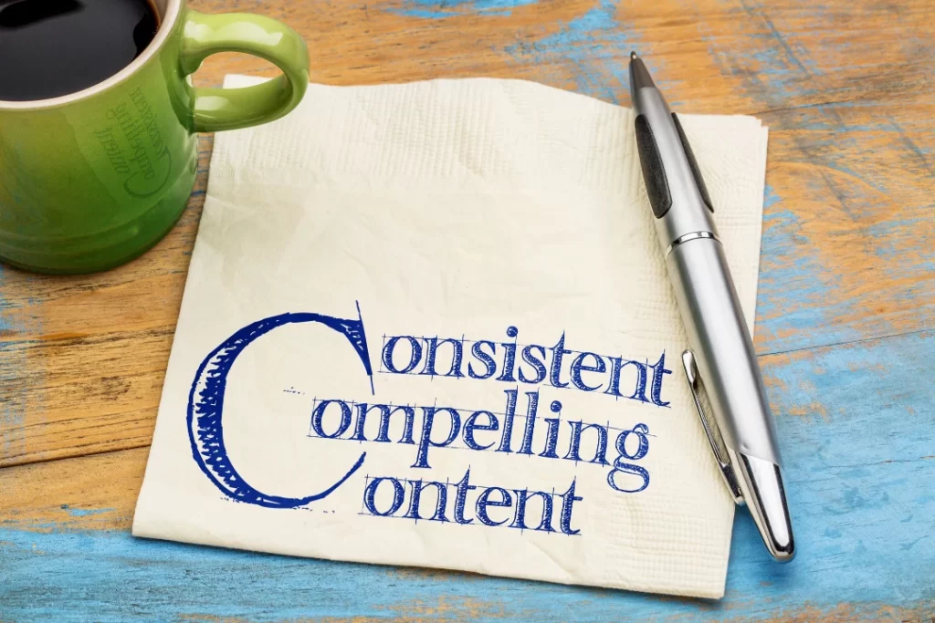 Consistency compelling content written on paper with a pen